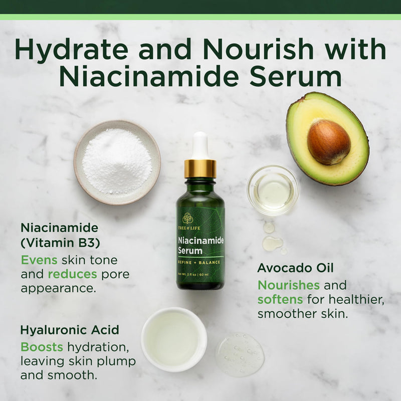 Tree of Life Niacinamide Serum for Face, Pore Tightening Face Oil, 4 Fl Oz | Pore-tightening niacinamide serum. Hydrating face serum that helps reduce excess oil, refine pores & improve skin texture. 2 Fl Oz (Pack of 2) 04. Niacinamide