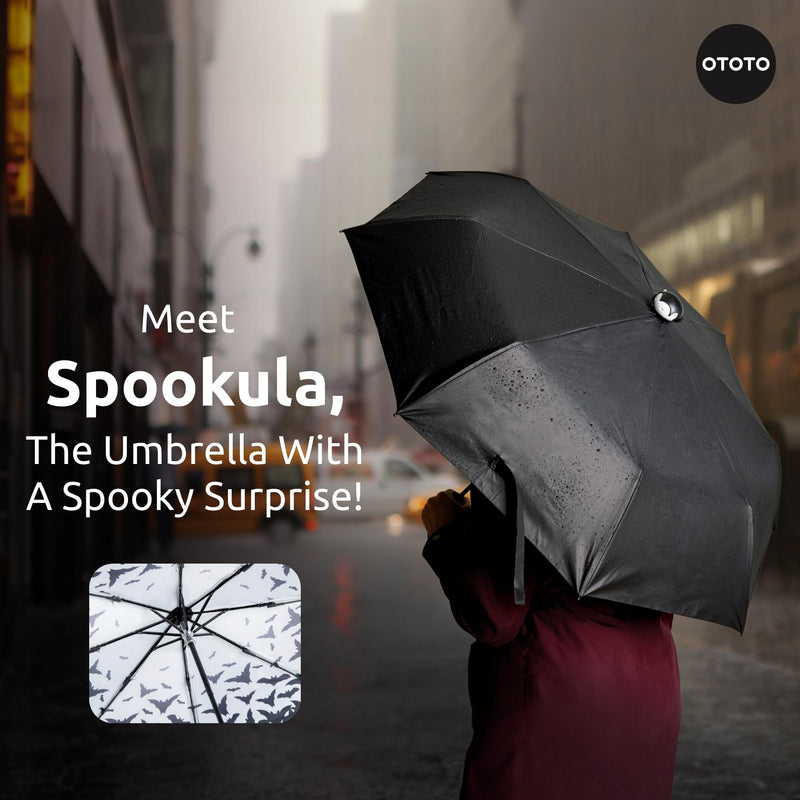 OTOTO NEW! Spookula Vampire Folding, Collapsible, Umbrella, Unique, Goth Accessories, NEW Jack-o-Cup Glass Cups with Lid and Straws - Glass Coffee Tumbler with Straws