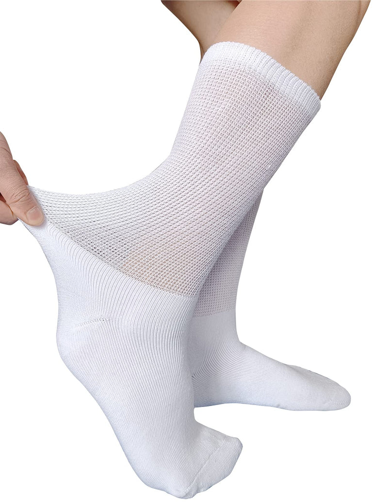 [Australia] - Men Diabetic Socks Extra Wide Non Binding Crew Sock Cushioned Moisture Wicking Socks Loose Top Edema Thick Ankle 3 Pairs One Size A-white (3 Pairs) 