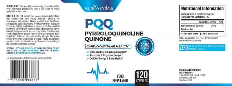 PQQ Max 20mg, 120 Capsules – Pyrroloquinoline Quinone - Promotes Mitochondrial Biogenesis, Energy Optimize | Plant Extract - Powerful & 100% Natural Supplement