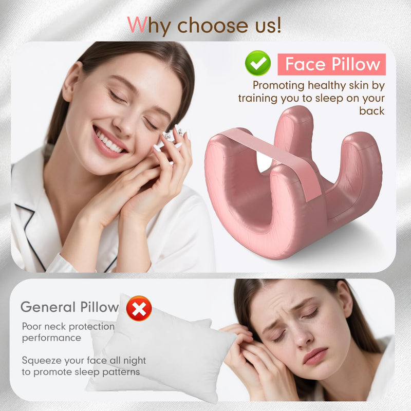 [Australia] - Face Pillow for Wrinkles,Pink Face Massage Pillow Sleeping Face Down for Wrinkles Satin for Maintaining Facial Wrinkles and Sleep Lines Pink 