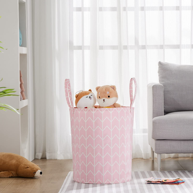 [Australia] - TECHMILLY Large Storage Basket for Girls and Boys, Collapsible Laundry Hamper with Long Handles, Toy Bins for Nursery, Kids Room Décor 1 Pack Pink Geometry 