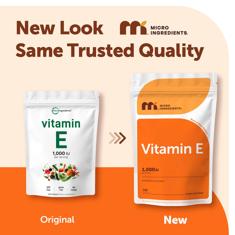 Micro Ingredients Vitamin E 1000 IU (450 mg) Per Serving, 240 Softgels | Daily Vitamin E Supplement | 4-Month Supply | Non-GMO, Gluten Free