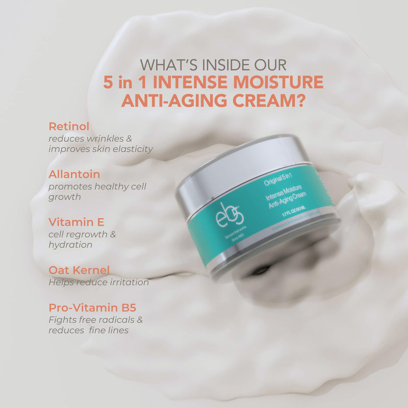 eb5 Intense Moisture Anti Aging Moisturizer Face & Neck Cream- Tone Tighten Skin with Retinol, Fade Fine Lines & Wrinkles with Vitamin E, A & B5-1.7oz. Natural Fragrance 1.7 Fl Oz (Pack of 1)