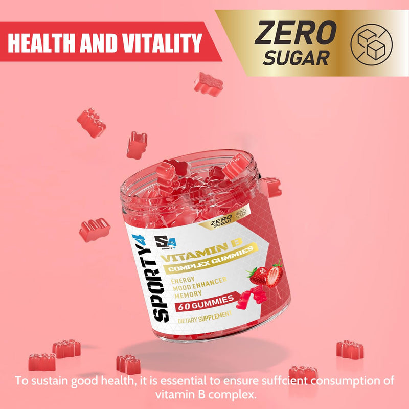 Vitamin B Complex Gummies no creatine | 60 Count - Tablet Alternative | High Strength Supplement with Vitamin B12, B6, B12, B2, B3, B5, Biotin, Folic Acid, Zinc and Iodine