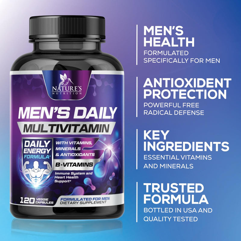 Multivitamin for Men - Once Daily Mens Multivitamins - Comprehensive Multi-Vitamin with Optimal Vitamin Bioavailability - Essential Vitamins A, C, D, E, & Zinc Formula - Bottled in USA - 120 Capsules 120 Count (Pack of 1)