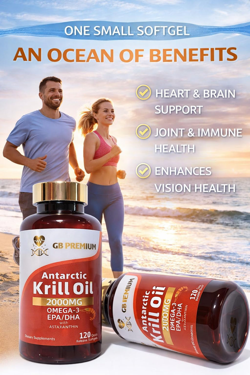 Antarctic Krill Oil 2000mg, Omega-3 EPA & DHA with Astaxanthin and Phospholipids, High Strength Krill Oil Supplement, 120 Softgels