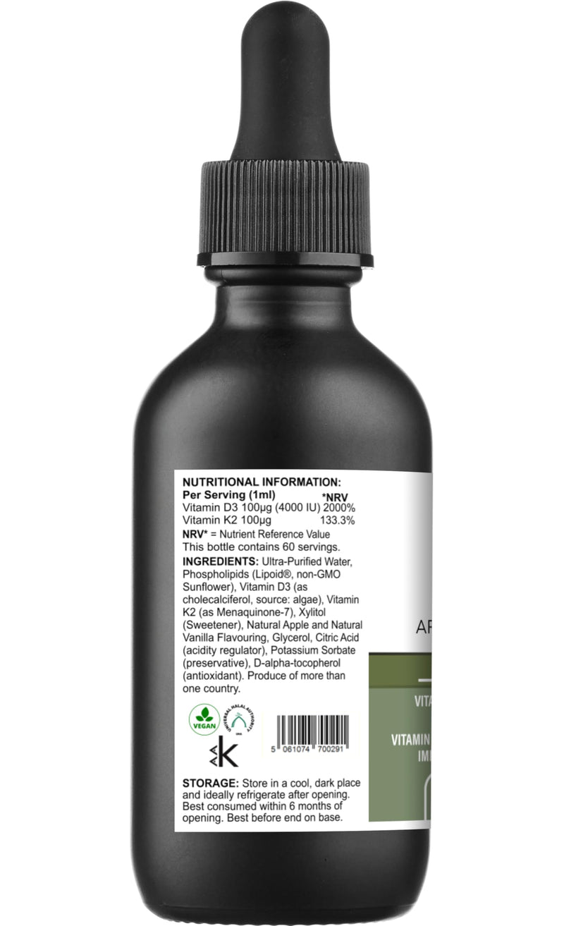 Liposomal Multi Vitamin D3 & K2, Apple & Vanilla Flavour, 60ml Liquid Supplement