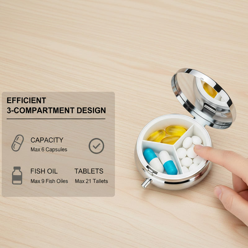 Round Pill Case Small Pill Box with Mirror Pocket 3 Compartment Vitamin Pill Medicine Case Organizer Pill Containers for Traveling Mandala Sea Turtle One Turtle Mandala One