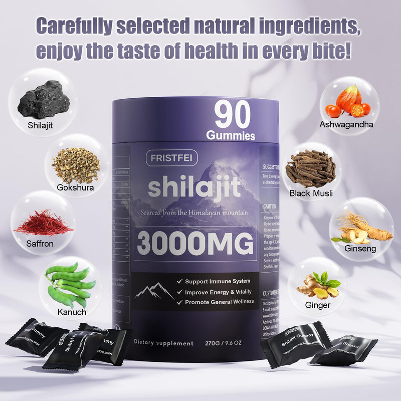 [Australia] - Pure Himalayan Shilajit Gummies for Men & Women - 100% Natural & Organic | 85+ Trace Minerals & Fulvic Acid | 90 Count | Individually Packaged 90 Count (Pack of 1) 