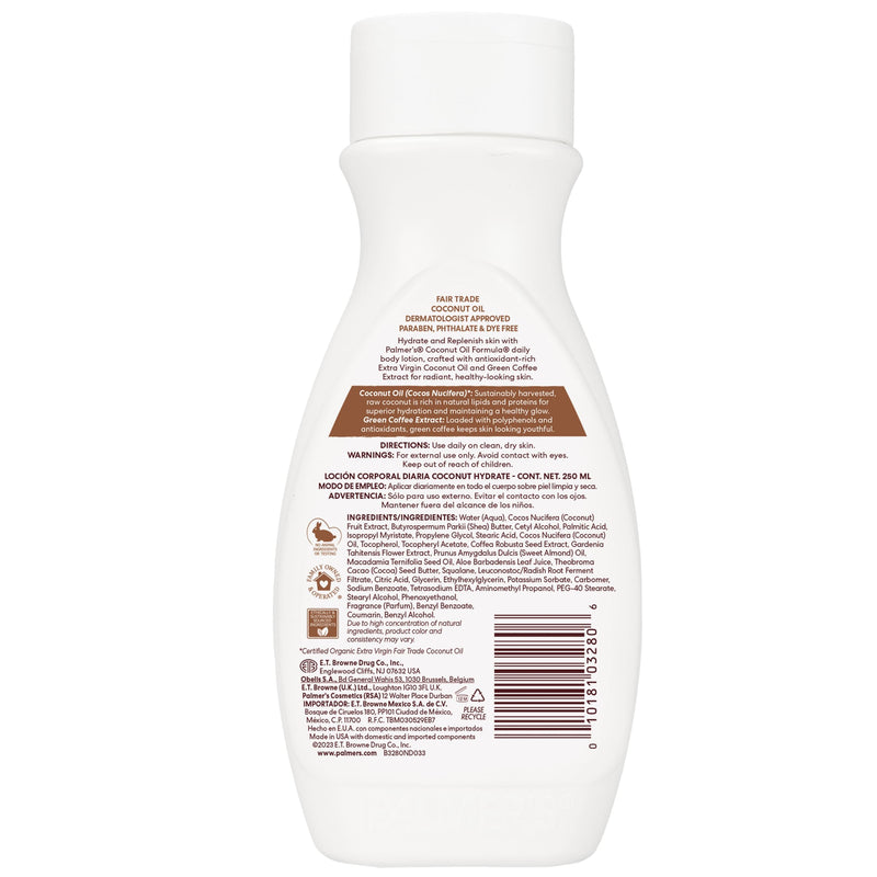 Palmer's Coconut Oil Formula Body Lotion for Dry Skin (8.5 Fl Oz) | A hydrating hand and body moisturizer with Green Coffee Extract and Vitamin E for 48 hour moisture and radiant skin WHITE 8.5 Fl Oz (Pack of 1)