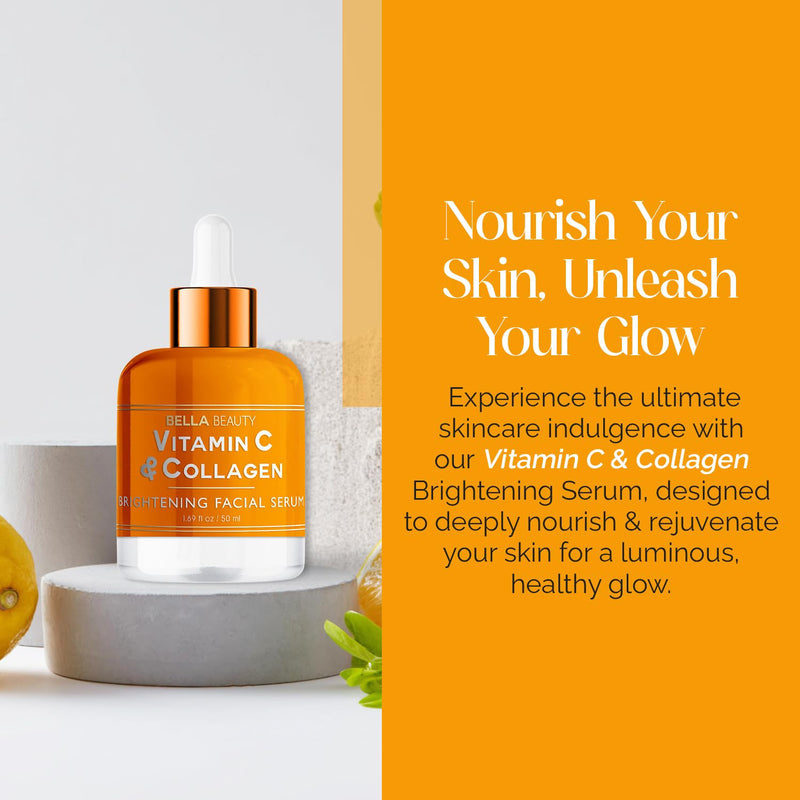 Bella Beauty Vitamin C Serum with Collagen - Dark Spot Reduction, Skin & Anti-Aging - Dermatologist Tested, Cruelty-Free Korean Skin Care for All Skin Types - 1.69 Fl. Oz Vitamin C & Collagen