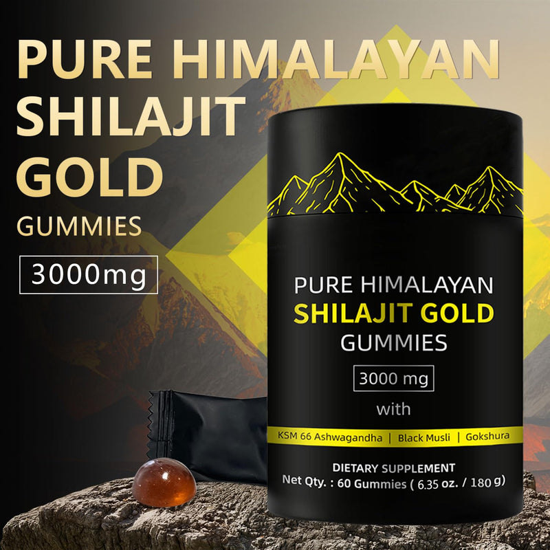 Shilajit Gummies for Man, Gold Seal Pure & Natural Himalayan Shilajit Enriched with Acid Fulvic, Essential Minerals, 85+ Trace Elements to Boost & Immune Support, Energy Gummies, 60 Capsules