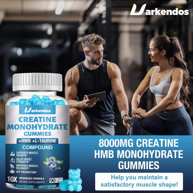 1 Pack Creatine HMB Monohydrate Gummies, Contains Vitamin B6, B12 and L-Taurine,Creatine Gummies for Men & Women, Promote Muscle Growth, Blueberry Flavor Supplement 90 Count (Pack of 1)