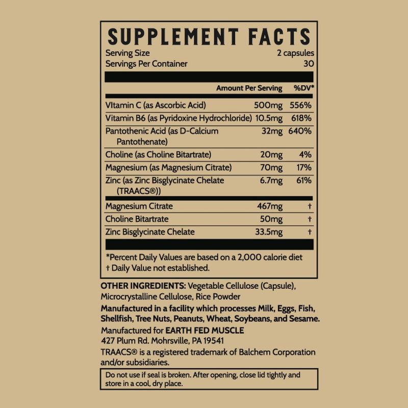 Earth Fed Muscle Forty Winkz ZMA Sleep Support for Men and Women | Zinc, Magnesium Citrate, Vitamin B6, Choline, Vitamins C and B5 | Non-Habit Forming Melatonin-Free Sleep Aid | 60 Capsules