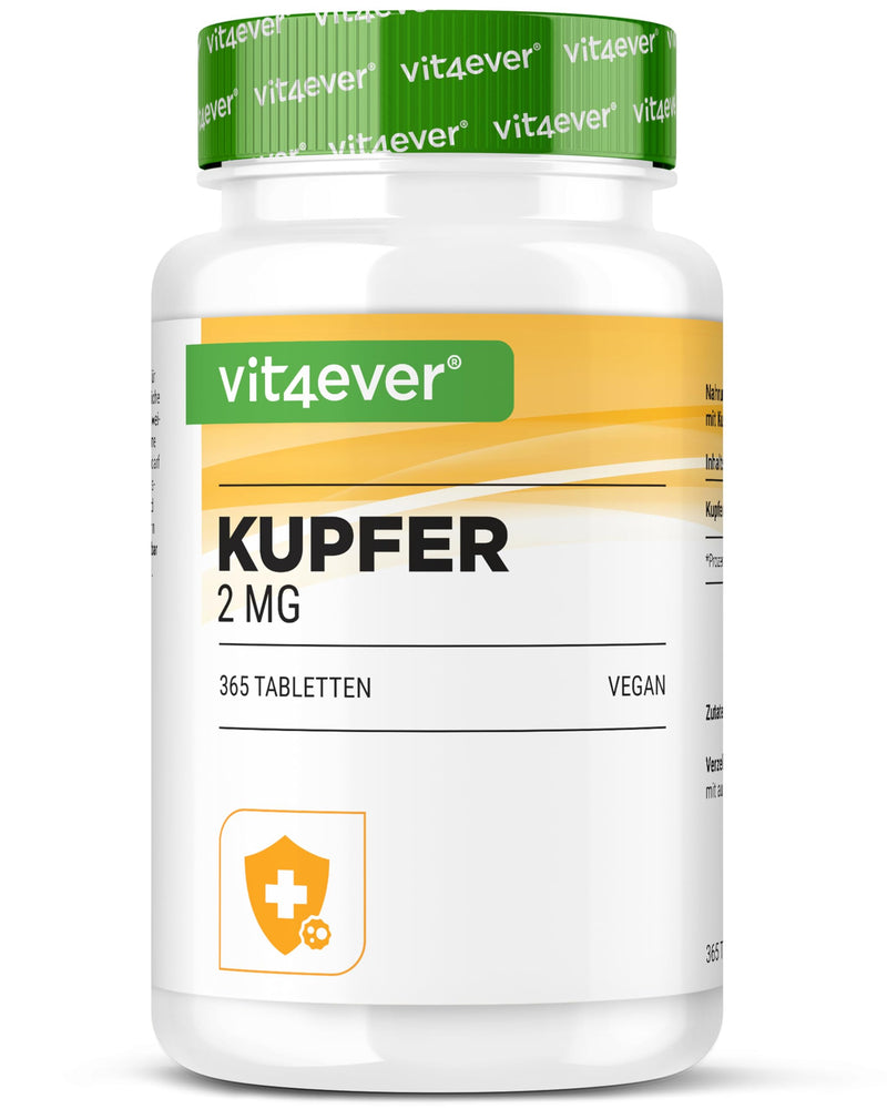 [Australia] - Copper - 365 tablets with 2 mg each - 1 year supply - High bioavailability - Copper gluconate - High dosage - Vegan - Without unwanted additives 