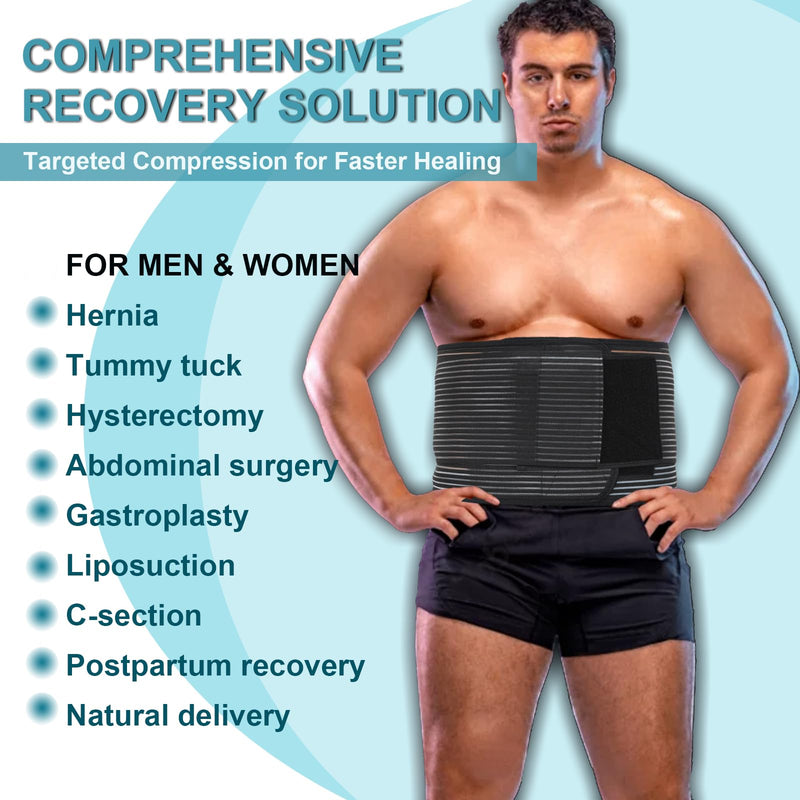 [Australia] - Abdominal Binder Post Surgery Plus Size | Postpartum Belly Band Wrap | Post C Section Belly Binder | Stomach Compression Hernia Belt For Men or Women Hernia Surgery, Natural Birth, Abdominal Injuries,Hysterectomy (2XL/3XL) Black 2XL/3XL 