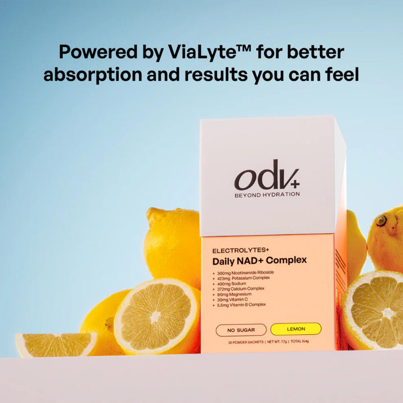 Odv Daily Electrolyte + NAD+ Complex - Beyond Hydration for Better Energy, Focus & Recovery - Sugar-Free, Vegan, UK-Made - Lemon, 20 Sachets 20 count (Pack of 1)