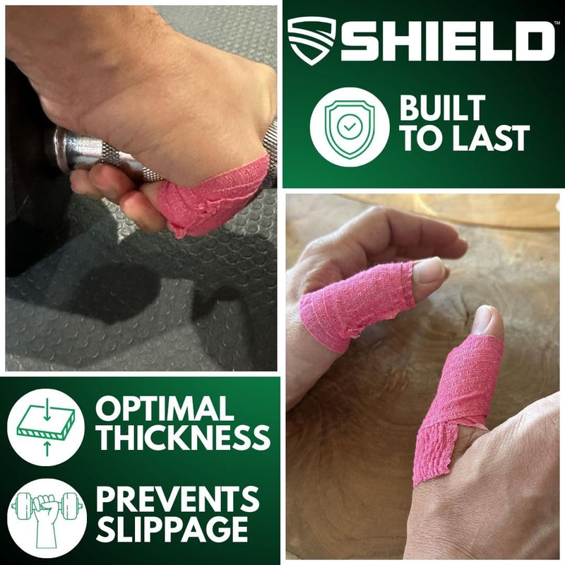 SHIELD | Weightlifting Tape - Made in USA, Hook Grip, Cross-Training, WOD Grip Tape 3-Pack– Durable, Non-Slip, Comfortable Stretchy Athletic Tape – Thumb, Wrist, Finger Protection (Black)