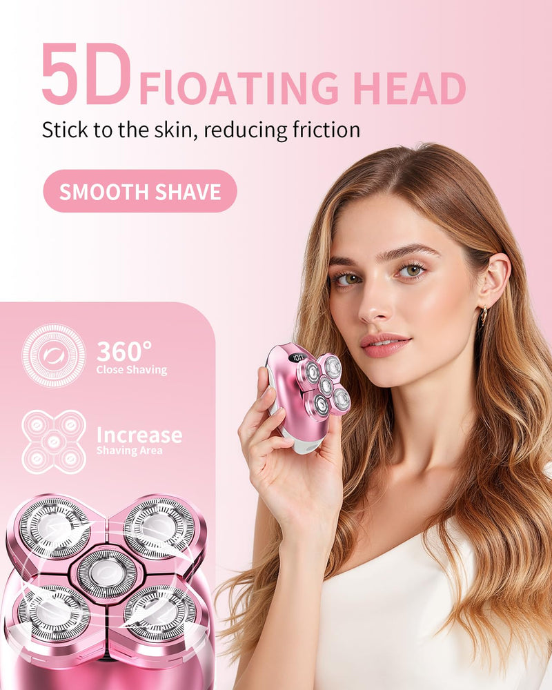 [Australia] - Electric Razors for Women, 5-in-1 Multi-Function Womens Razor with LED Display, Rechargeable Waterproof Electric Shaver, Ideal Travel Trimmer Body Hair Remover for Legs, Face, Armpits &Bikini Area 