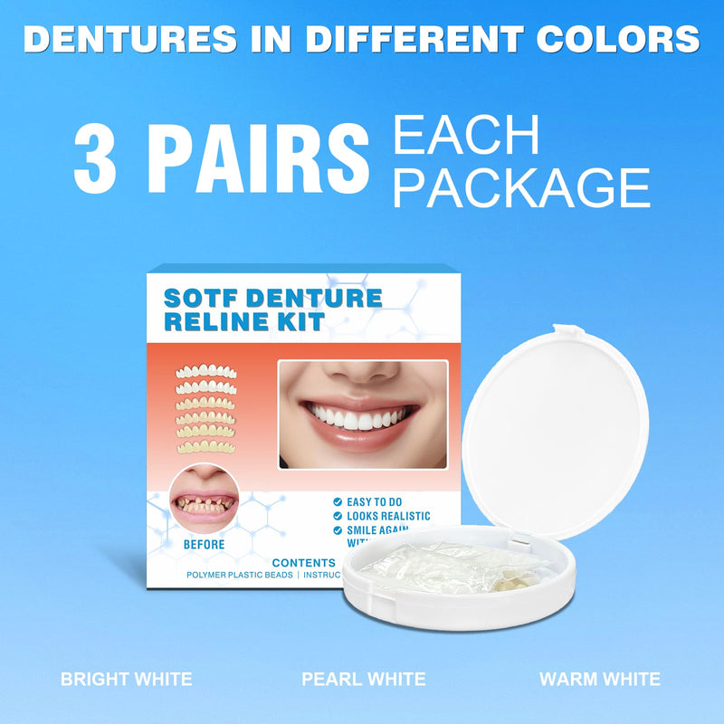 Snap on Veneers Teeth for Women & Men, Reusable False Teeth Cover - Natural Look, Comfort Fit Denture Repair Kit (1 Count 3 Pairs) 1PC