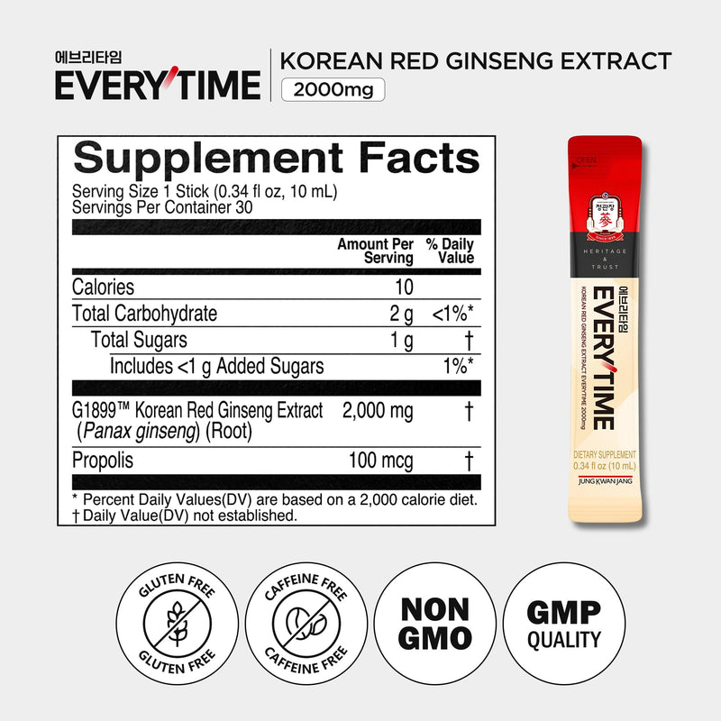 [Australia] - Everytime Korean Red Ginseng Extract 2,000mg - Liquid Stick Supplements with Propolis & Adaptogen - Energy Boost & Immune Support | Natural & Healthy Energy Drinks (10 Sticks) Signature ‚Äì 2,000mg Korean Red Ginseng Extract 0.34 Fl Oz (Pack of 10) 