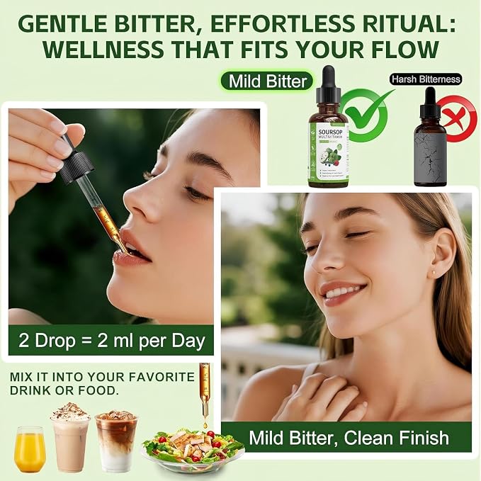Soursop multivitamin Drop Natural Energy Booster, Immune Support, Vegan,Gluten Free,Non-GMO Vitamin B6,C,D, 60ml