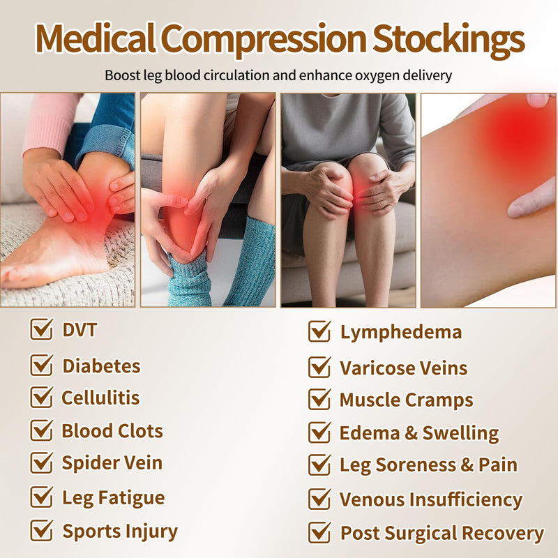 [Australia] - Medical Compression Stockings for Women and Men, 20-30 mmHg Thigh High Compression Socks, Closed Toe Graduated Compression Hoses, Long Circulation Pressure Stockings for Varicose Veins, Edema Large Black 