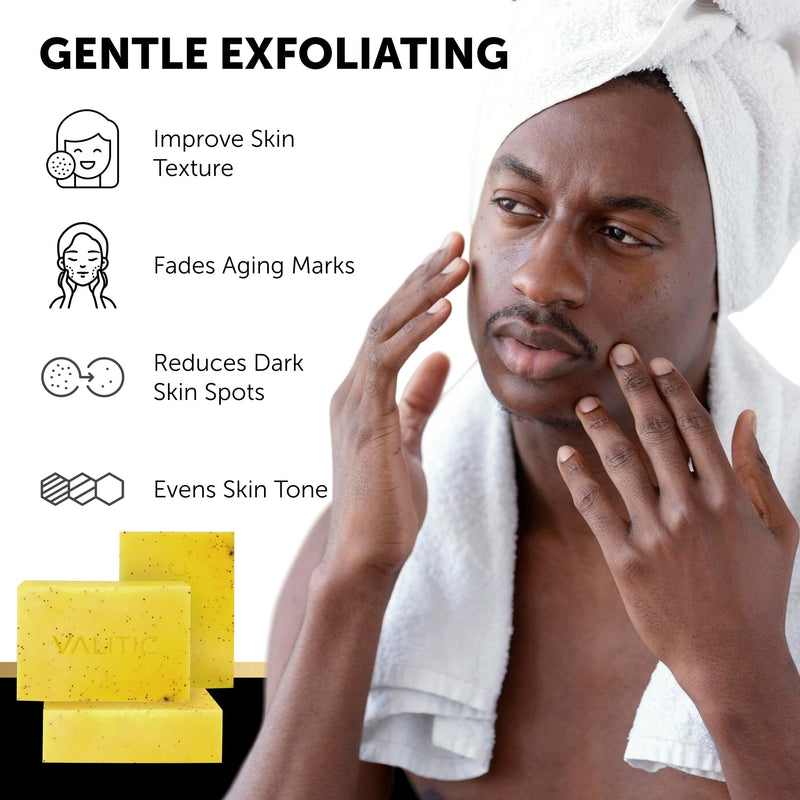 VALITIC Lemon Turmeric Soap for Dark Spots - Kojic Acid Soap for Face and Body - Exfoliating Bar for Brightening, Skin Tone Corrector with Retinol, Vitamin C, Collagen and Hyaluronic Acid - 3 Pack