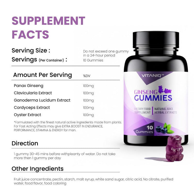 500mg Gummy | Stronger | Longer | Harder | Performance | Extra Strength Enhancing Gummies, Stamina Endurance Booster Supplement for Men | 10 Ginseng Gummy
