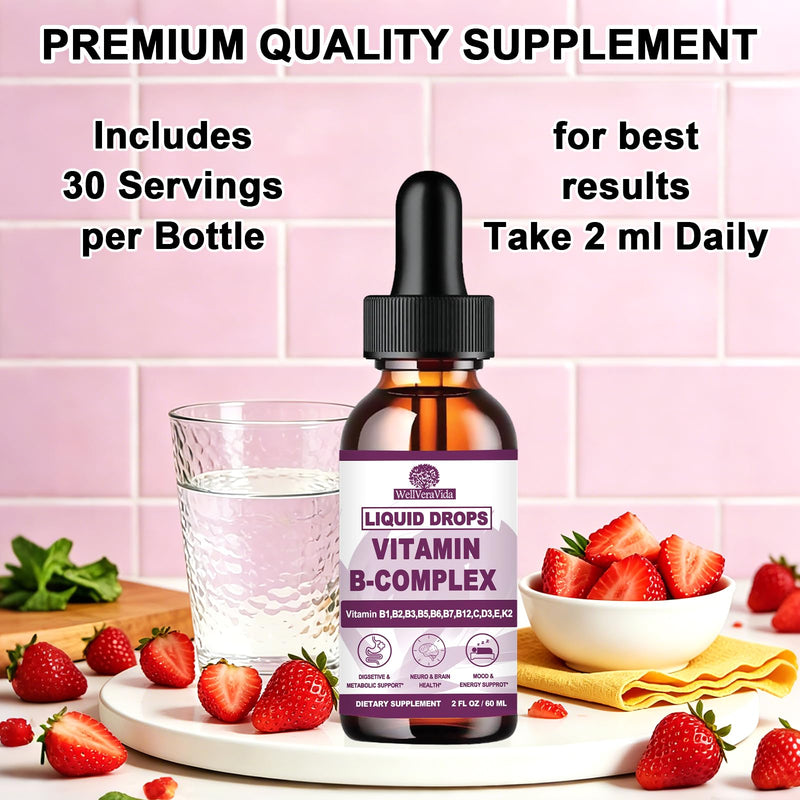 Vitamin B Complex for Women Men, Methylated B Complex Vitamins Liquid, 2Oz | Super B Complex - B12 Methylcobalamin | B9 Folic | Vitamin C, B12 B6 B1 Niacin, Support Brain, Heart & Immune Health, Vegan