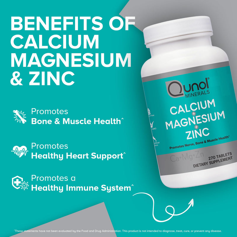 [Australia] - Qunol Calcium 3 in 1 Tablets with Calcium, Magnesium & Zinc for Immune Support, Bone, Nerve, and Muscle Health Supplement, 270 Count 270 Count (Pack of 1) 
