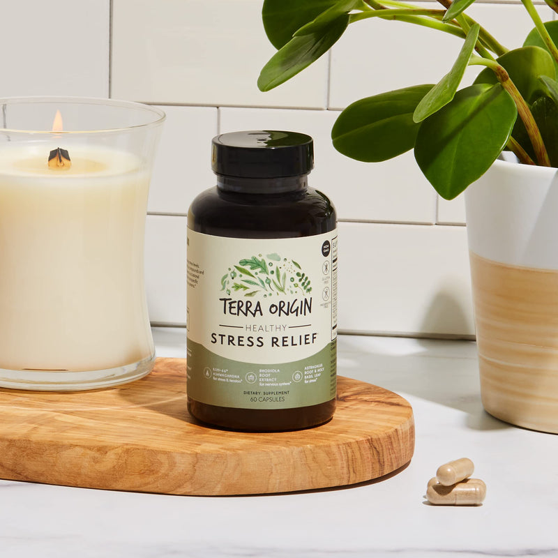 [Australia] - TERRA ORIGIN Healthy Stress Relief Capsules | 60 Capsules | Rhodiola Extract, Astragalus Root, Holy Basil and KSM-66 Organic Ashwagandha 