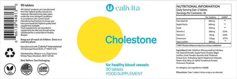 Cholestone Plant Sterol Complex to Support Normal Cholesterol Levels | 2100mg per Serving with Garlic, Apple Pectin, Flaxseed Oil & Vitamins C & E | 90 Vegan Tablets
