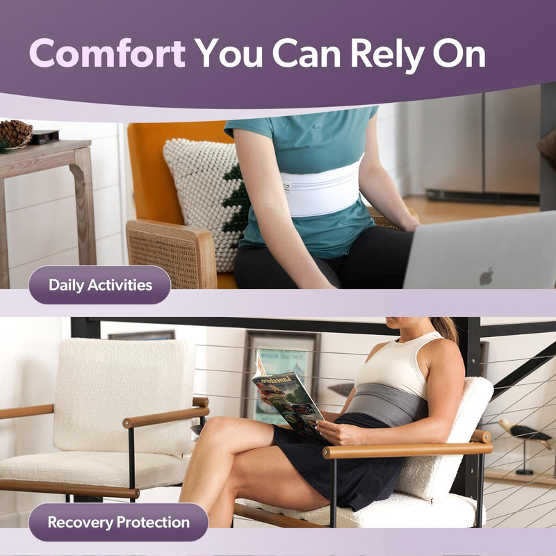 BraceAbility Broken Rib Brace for Women and Men - Rib Protector Compression Wrap, Chest Support Belt for Bruised, Fractured, Dislocated Ribs, Costochondritis Relief, Sternum Brace (Female - Gray) Universal Female