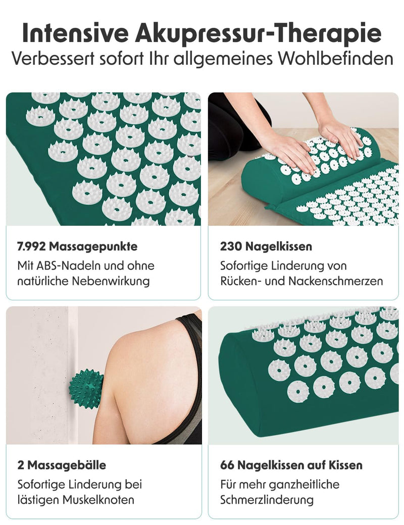 [Australia] - LifeGoods Acupressure Mat with Pillow - Accupressure Mat - Accupressure Mat+ - Acupressure Mat - Acupuncture Mat - Massage Mat - Back - Spiked Mat - Fakir Mat - Nail Mat - Acupressure Mat Green & White 