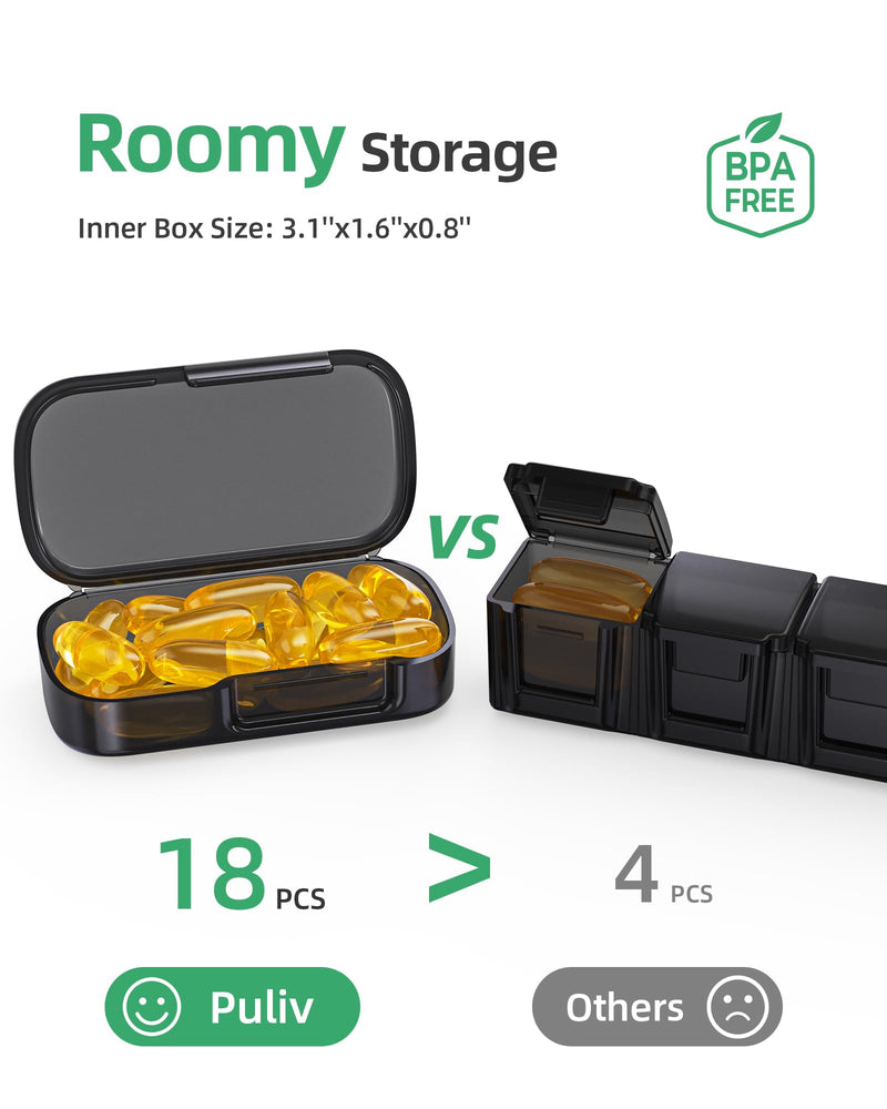 [Australia] - PULIV Pill Organizer with Large Capacity, Dual Protection Pill Box 7 Day, Arthritis Friendly Pill Case Easy to Open, Weekly Medicine Organizer for Vitamins, Medications, Fish Oils, Supplements (Black) Black 