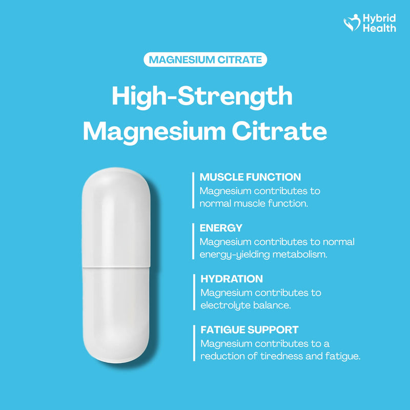 Hybrid Health Magnesium Citrate 1500mg Supplement - 360 Vegan Capsules, High-Strength Formula, Independently 3rd Party Lab Tested, 6 Months Supply