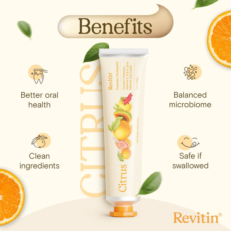 [Australia] - Revitin Toothpaste | Fluoride-Free Prebiotic Citrus Tooth Gel | No SLS, Gluten Free, Dye Free, GMO Free, No Sweeteners | Non-Toxic, Kid Approved 3.4 Ounce (Pack of 1) 