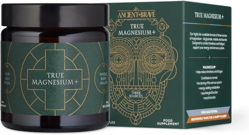 Ancient + Brave | 3-in-1 Magnesium Complex: Glycinate, Malate & Taurate | 60 Vegan Capsules | High Strength Magnesium Supplement Made in UK 60 count (Pack of 1)
