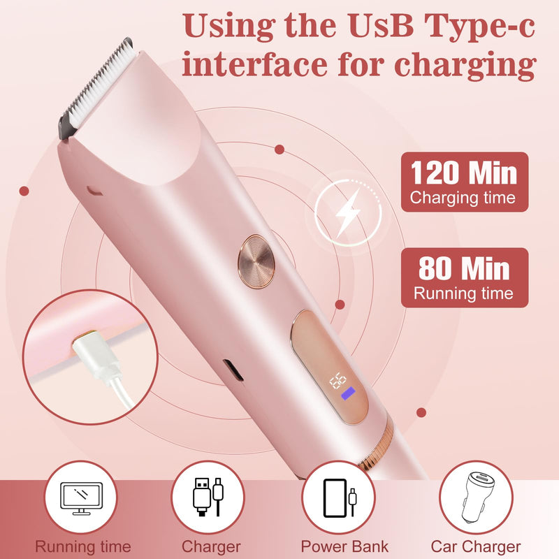 [Australia] - Bikini Trimmer for Women 2in1 High Power Epilators Hair Removal Waterproof Electric Razors Women's Electric Razor Pubic Hair Trimmer Shaver for Women for Ladies Pubic, Face, Underarms, Legs (Pink) Pink 