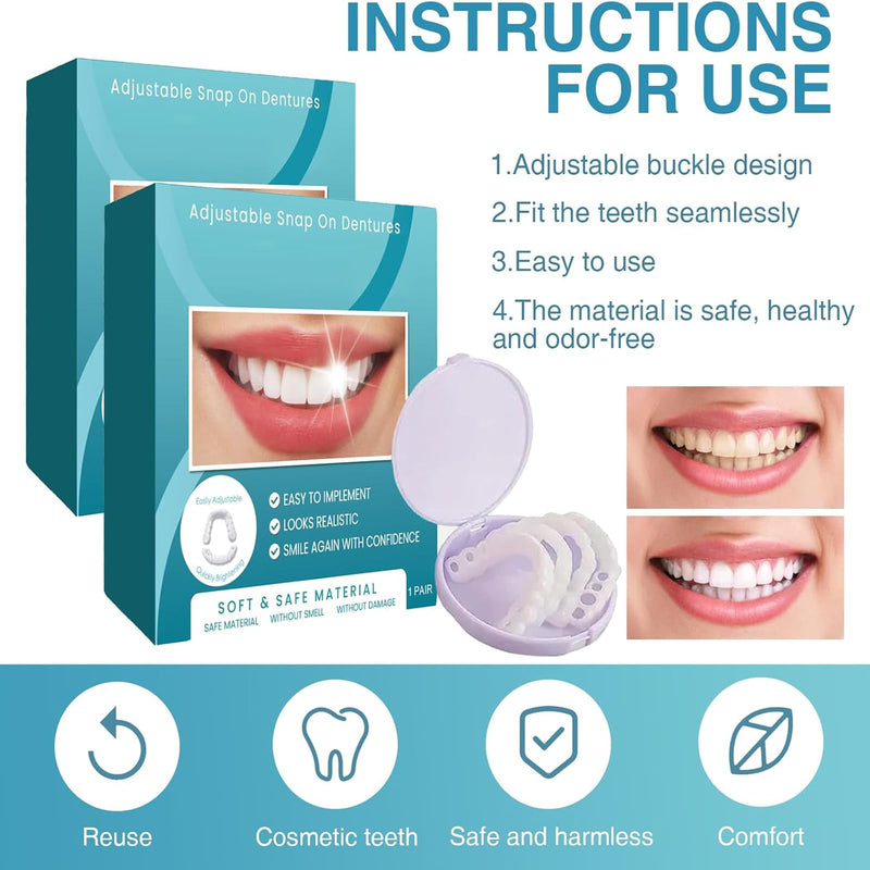 Generic 2 Pair Veneers Silicone Denture Set, Full Dentaduras Upper and Lower for Smile Easy Suitable, Dentures for Men Women with No Teeth Everyday Use