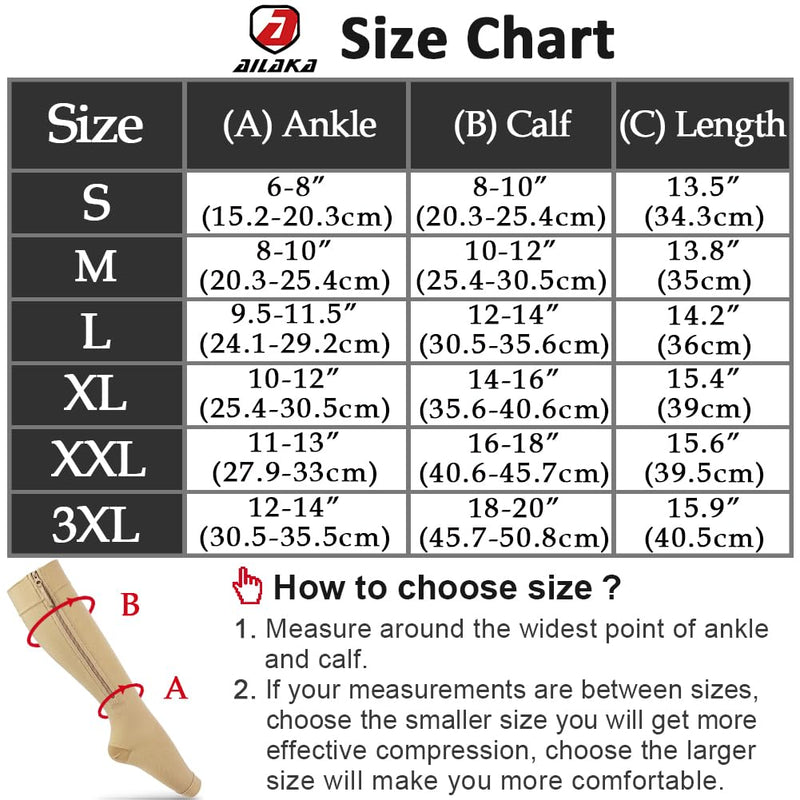 [Australia] - Ailaka Medical Compression Socks with Zipper, Knee High 15-20 mmHg Compression Socks for Women Men, Open Toe Support Socks for Varicose Veins, Edema, Recovery, Pregnant, Nurse X-Large (1 Pair) Beige 