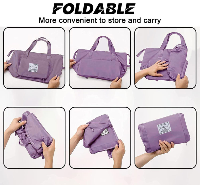AYWVRBST Extra Large Capacity Foldable Travel Bag,Gift,Dry and Wet Separation Multifunctional Sports Shoulder Bag Lavender X-Large