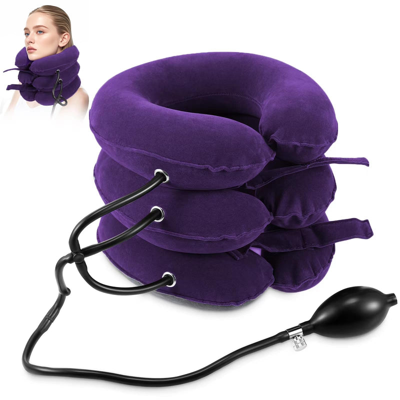 [Australia] - Neck Stretcher, Cervical Traction Device, Neck Traction Device, Neck Pain Relief, Adjustable Inflatable Neck Brace & Neck Stretcher Cervical Traction, Neck Decompression Home Use (Purple) Purple 
