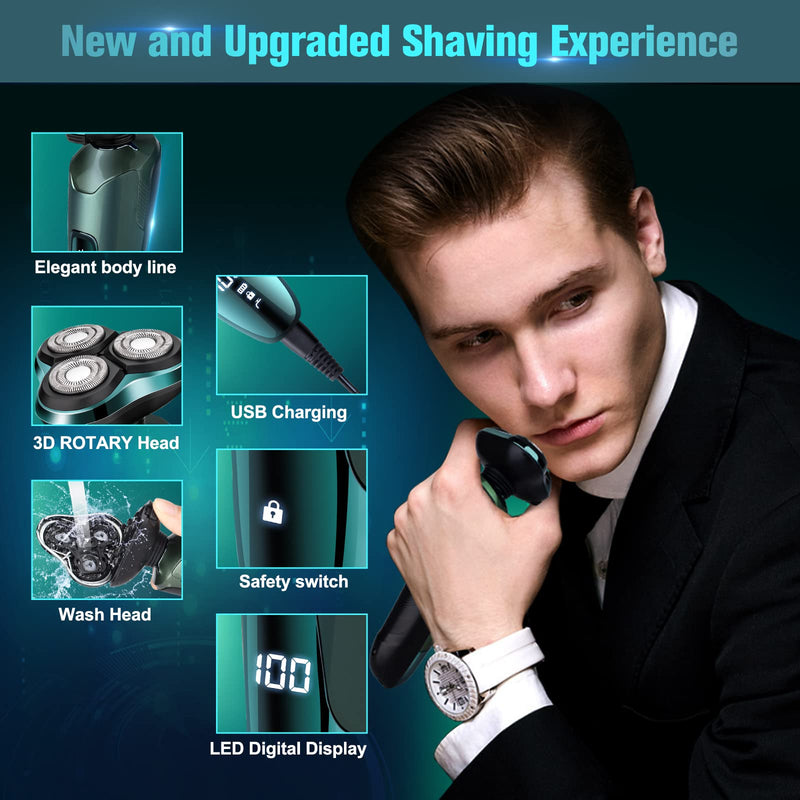 Electric Razr for Men, Electric Shavers for Men's Faces, Detachable Blade 3D Rotary for Shaving with Nose Trimmer Face Cleaning Brush Head Shavers