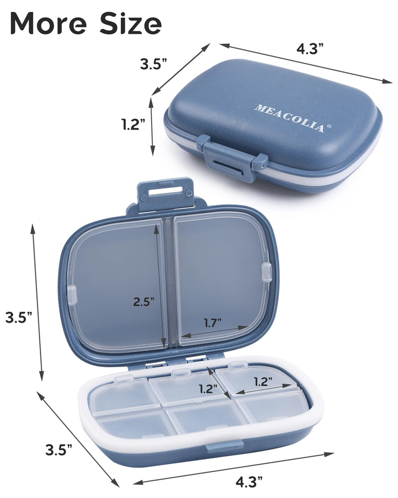 8 Compartments Travel Pill Organizer Box Moisture Proof Small Pill Case for Pocket Purse Daily Pill Holder Container for Medicine Vitamin (Dark Blue & Yellow, 2 Pack) Dark Blue & Yellow 2 PCS
