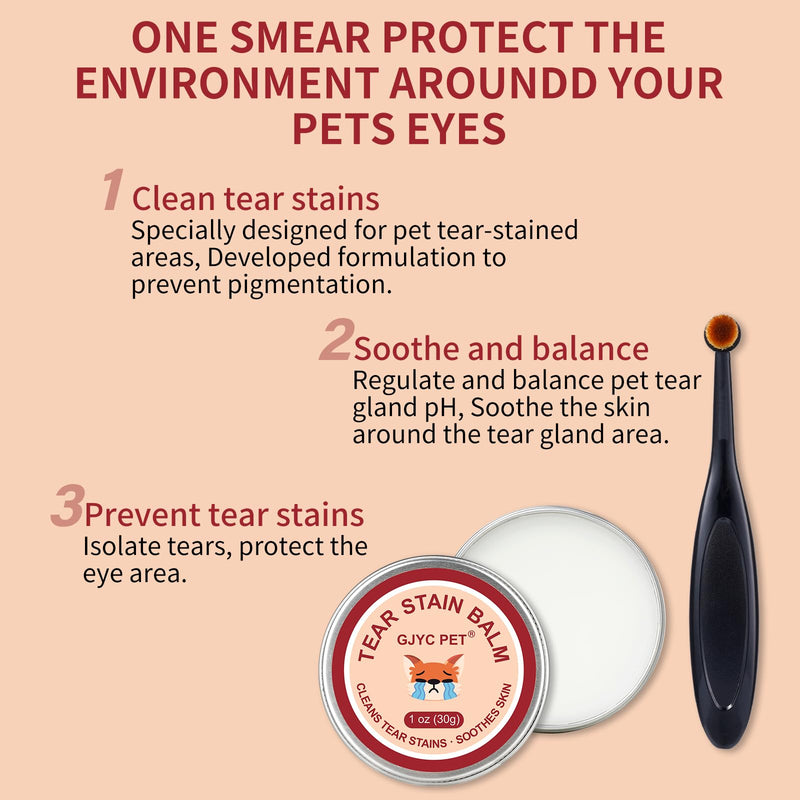 Natural Pet Tear Stain Remover Balm with Professional Brush – Safe, Gentle & Effective Eye Care for Dogs & Cats, Removes Tear Stains, Reduces Redness, Protects Sensitive Eyes, 1 oz - PawsPlanet Australia