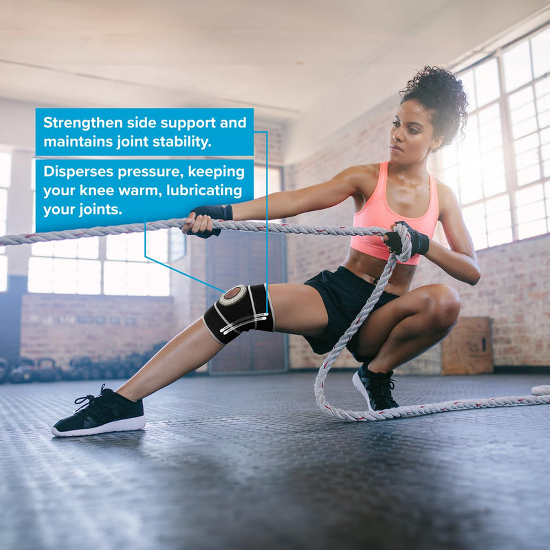 [Australia] - POWERLIX Adjustable Compression Knee Brace for Men & Women, featuring Stabilizers & Patella Support, Optimal Recovery for Knee Pain, Medical Knee Sleeve for Arthritis, Weightlifting, Dance, Running Large Black with Strap 