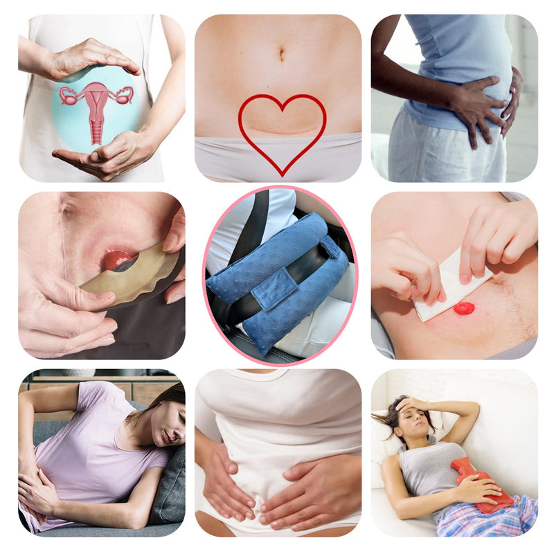 [Australia] - Hysterectomy Pillows with Ice/Hot Pocket for Abdominal Surgery, Hysterectomy Recovery Must Have Gifts, Tummy Tuck Stomach Padding, Minky Dot Denim Blue 